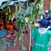Moloundou, East Cameroon, Educational talk in a Baka camp.